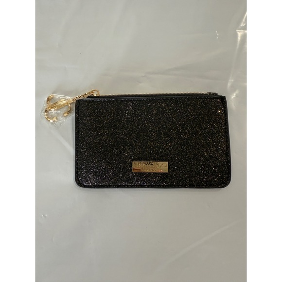 Jimmy Choo Parfums Black Glitter Card Holder Coin Purse Bag Charm New - Picture 1 of 8